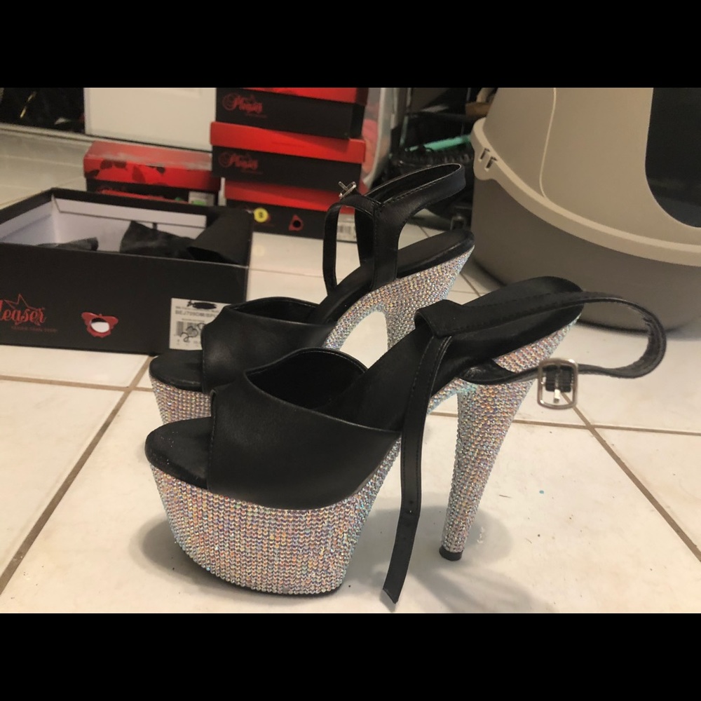Pleaser Black Faux Leather and Rhinestone Size 8